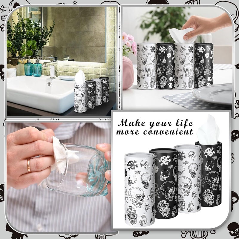 Fourluoo 12 Pack Skull Cylinder Tissues for Car Bulk Gothic Skeleton Round Cylinder Holder with 3 Ply Facial Tissues for Travel Home Bathroom Office Accessories - Image 5